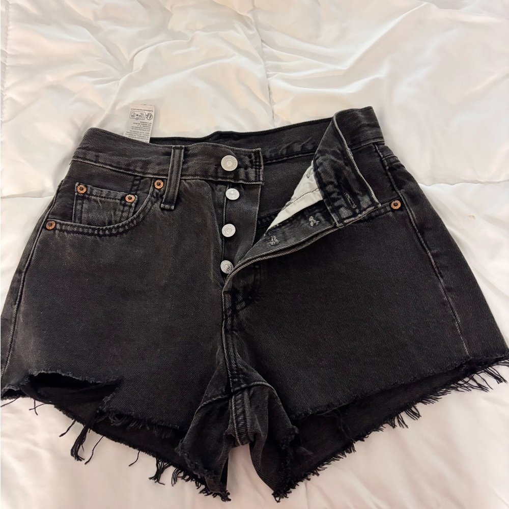 Levi's Black Jean Shorts Distressed High-Waisted